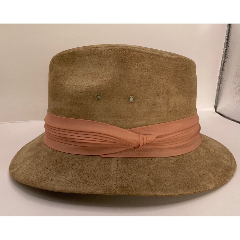 Vintage Borsalino Suede Safari Hat Mens 7 3/8 Tan Leather Band Italy - Picture 7 of 16